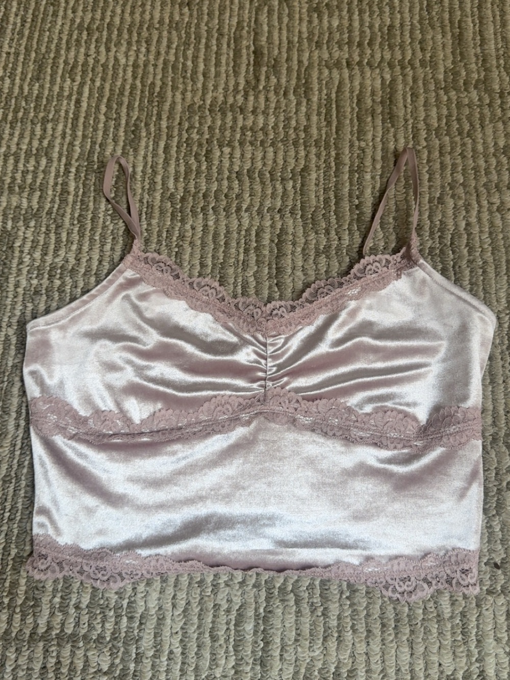 Garage Lace-Trim Satin Cami Top - Dusty Pink